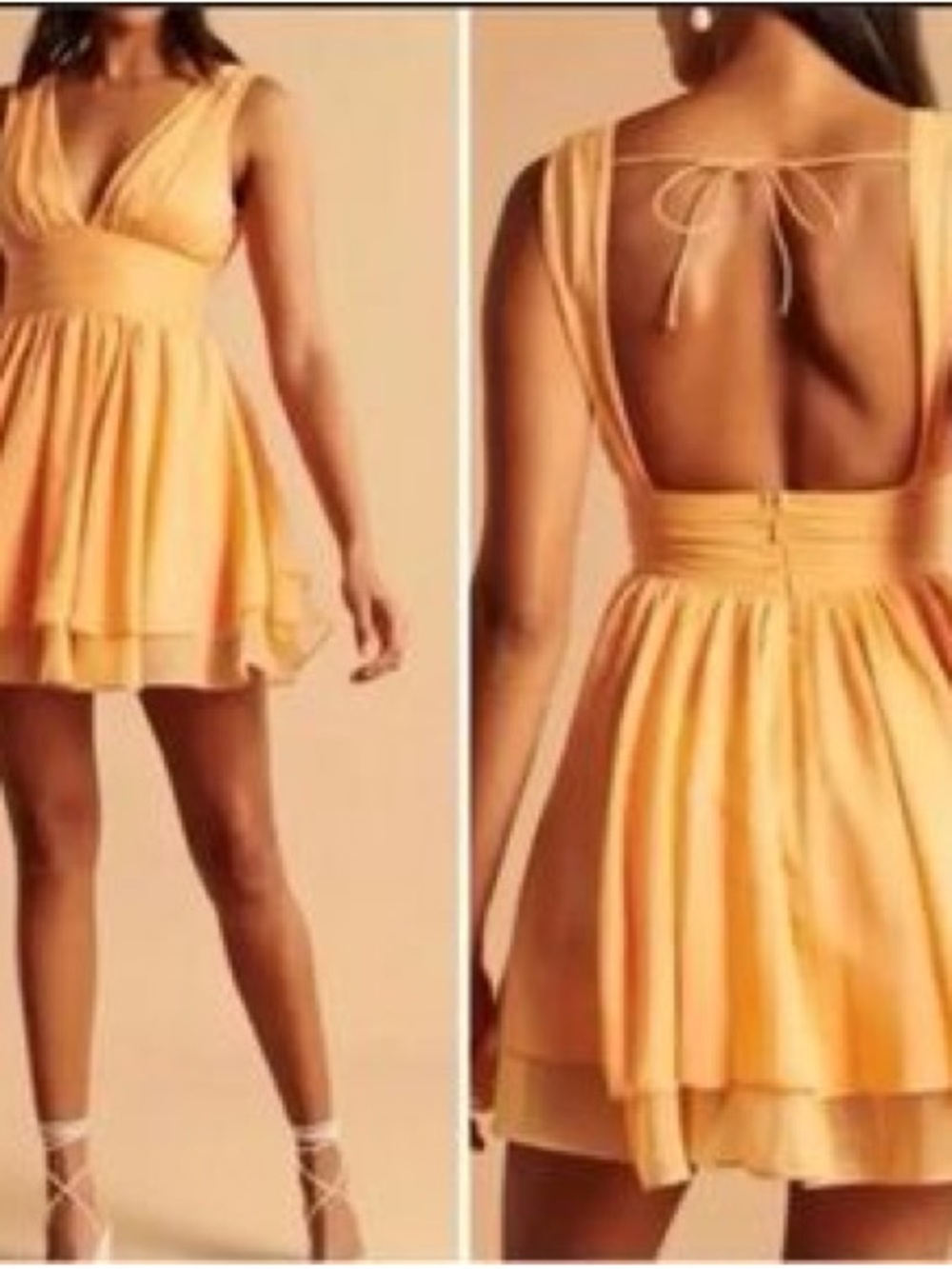Abercrombie & Fitch Orange Sleeveless V-Neck Plunge Mini Dress SIZE S - Picture 3 of 9